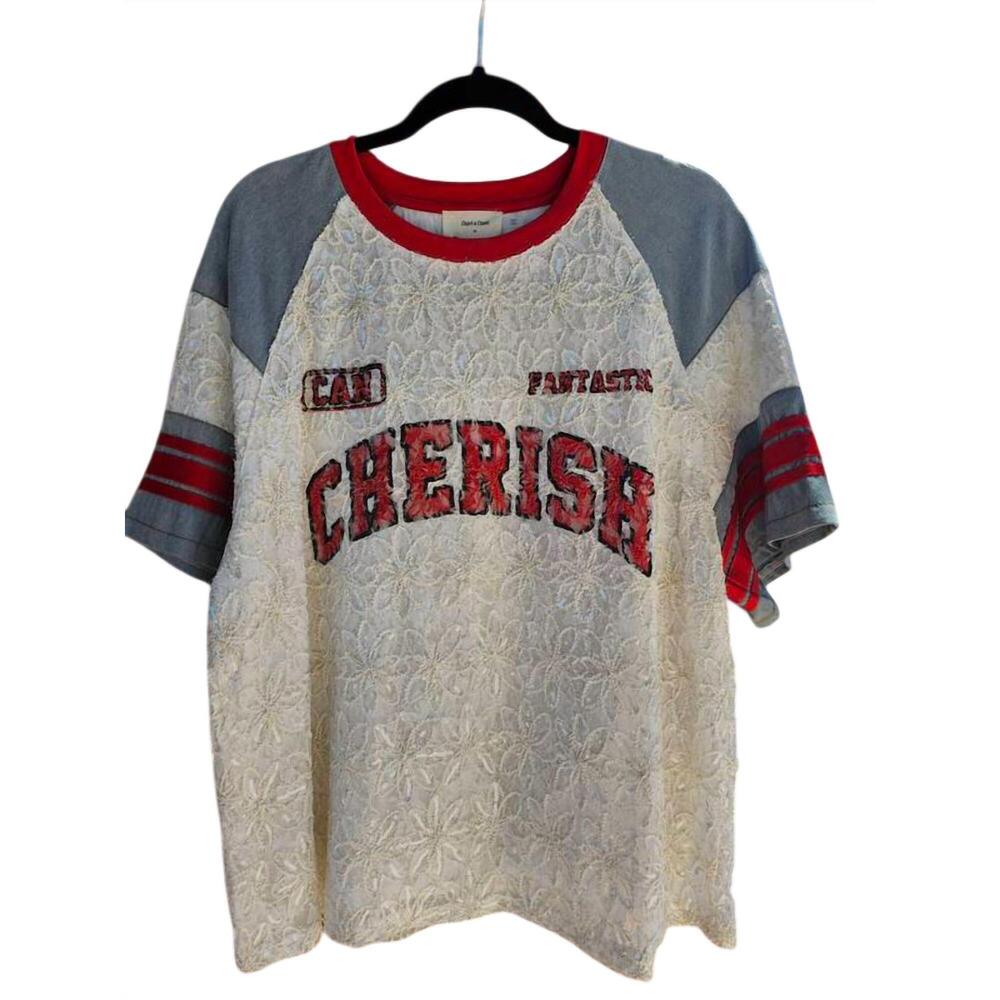 NEW DAVI & DANI women's lace baseball cherish shirt in white